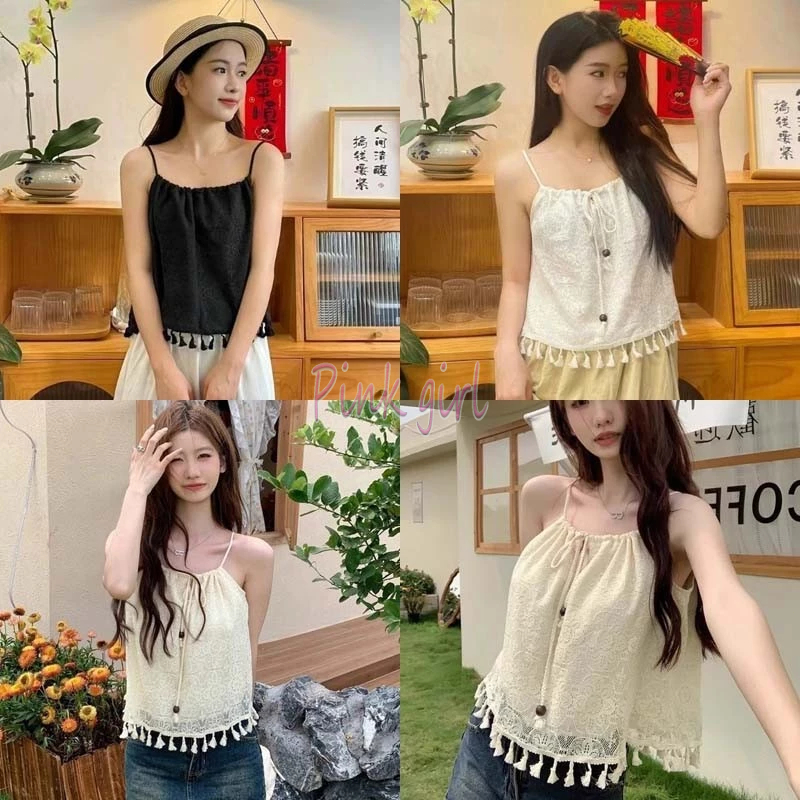 💋Pink girl💋​พร้อมส่ง เสื้อสายเดี่ยวถักไหมพรม น่ารักสุดๆ ดีเทลปลายทิ้ง ลวดลายเก๋ๆ "61800"