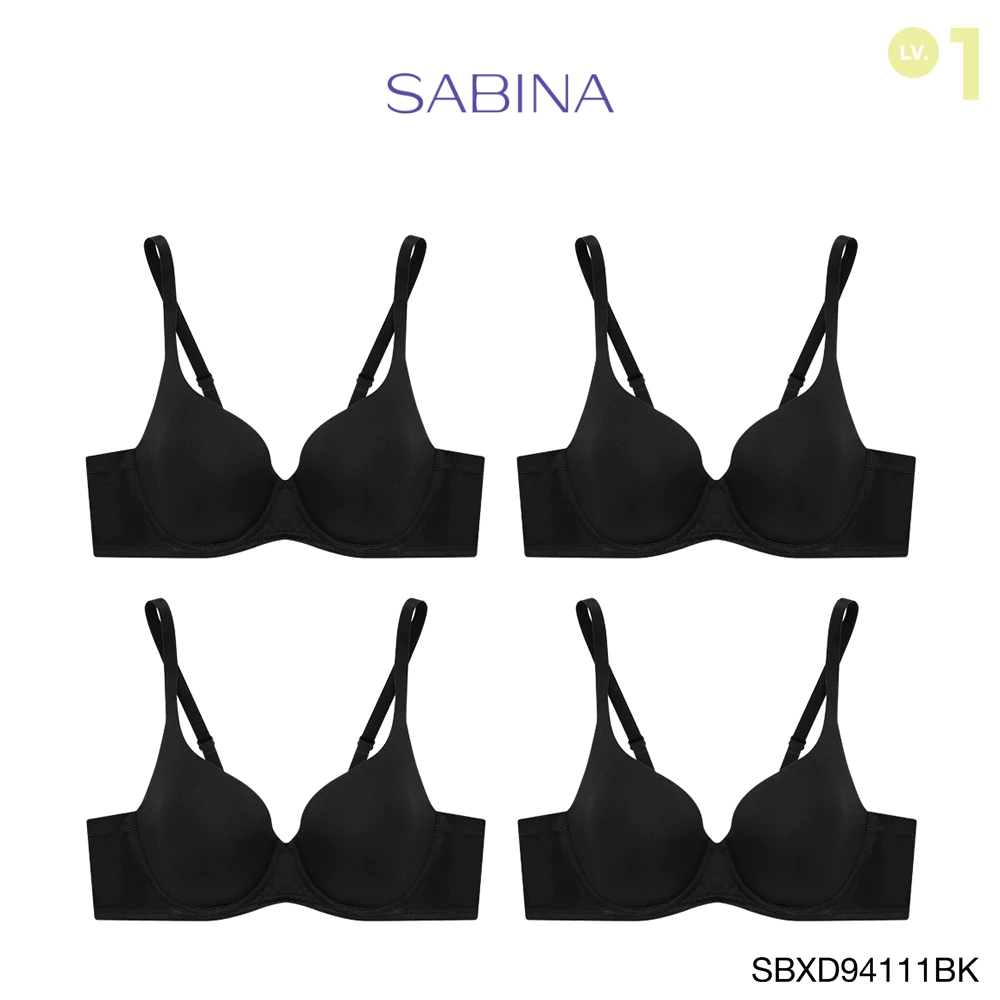 Sabina เสื้อชั้นใน (Set 4 ชิ้น)  มีโครง รุ่น Perfect Bra รหัส SBXD94111BK สีดำ