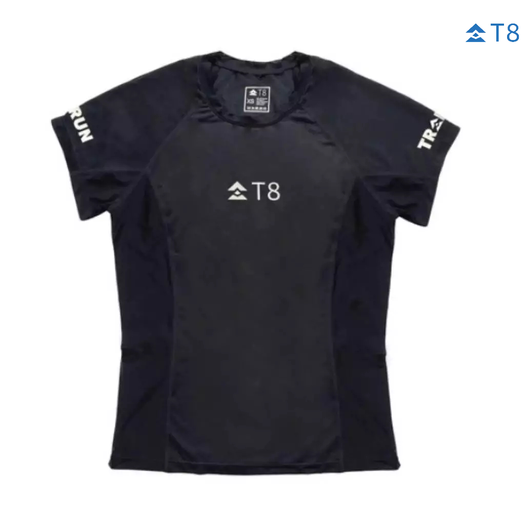 T8 Run เสื้อวิ่งแขนสั้น ผู้หญิง ใส่วิ่ง กีฬากลางแจ้ง Women Pure Black2 แห้งไว สีดำ รุ่นใหม่ เบา 90g
