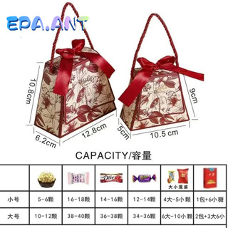 🚩EPA🚩กล่องของขวัญ ทรงกระเป๋าคางหมุ ลายดอกไม้ มีหูหิ้ว+ริบบิ้…