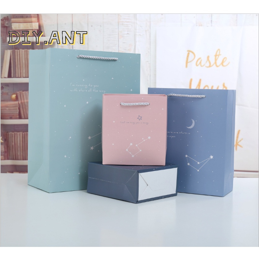 DIY ถุงกระดาษขยายข้าง ใส่ของขวัญ ถุงลายดาว ของฝาก ขนาด29*12.5*38ซม. ถูกที่สุด