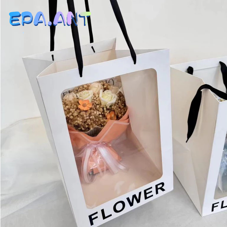 กระเป๋าหน้าใสพิมพ์คำFLOWER ถุงหน้าใสใส่ของขวัญ ใส่ดอกไม้ ตุ๊กตา ขนาด28*28*40ซม. - รูปที่ 2