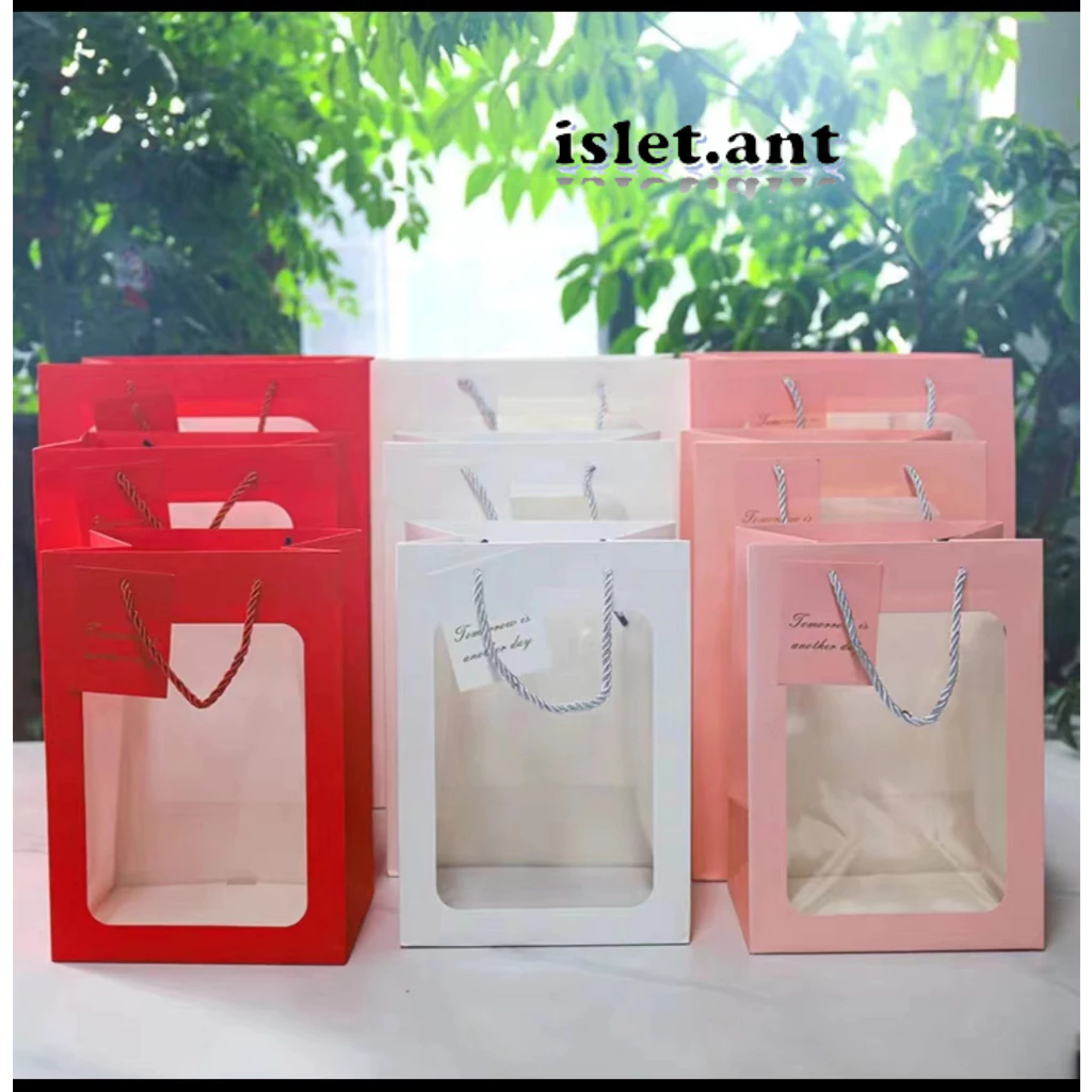 🍉IL🍉ถุงกระดาษ ถุงใส่ของขวัญ ถุงบรรจุภัณฑ์ หน้าใส กระเป๋าช้อปปิ้ง พร้อมส่งทันที