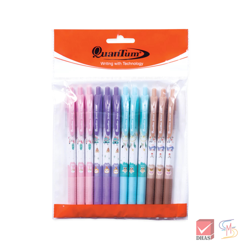 (แพ็ค 12) Quantum ควอนตั้ม ปากกา ปากกาลูกลื่น เซนส์ 0.29 คละลาย จำนวน 12 ด้าม