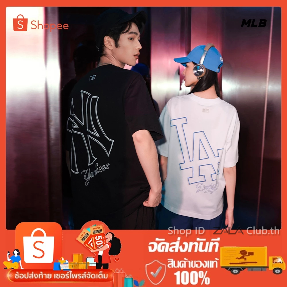 🔥ของแท้ 100%👕สตรีทแฟชั่นเกาหลี เสื้อยืดBasic Mega Logo Oversized-Fit T-Shirt New York Yankees👍สามารถตรวจสอบได้