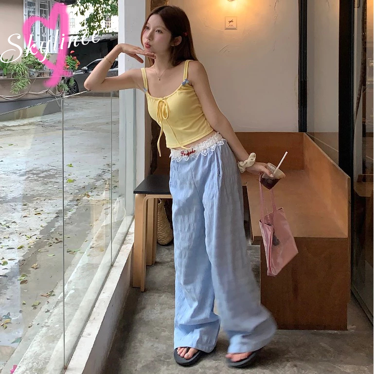 พร้อมส่ง เสื้อสายเดี่ยวสองเส้น มีฟองน้ำ ดีเทลผูกหน้าอก สีพาสเทล SL