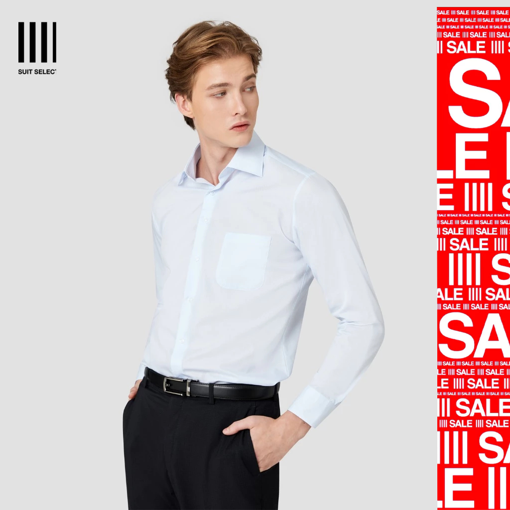 SUIT SELECT Wide Spread Shadow Shirt (Blue) เสื้อเชิ้ตสีฟ้าแขนยาว - รุ่น 06