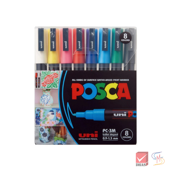 Uni ยูนิ ปากกา ปากกามาร์คเกอร์ Posca PC-3M ORIGINAL 8 สี จำนวน 1 เซต