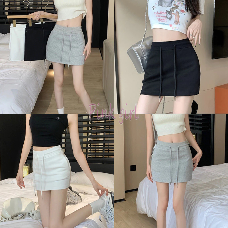 💋Pink girl💋​พร้อมส่ง กระโปรงกางเกงสายรูดได้ เอวสม๊อคมีกระเป๋าข้าง "2183" -NZ-H