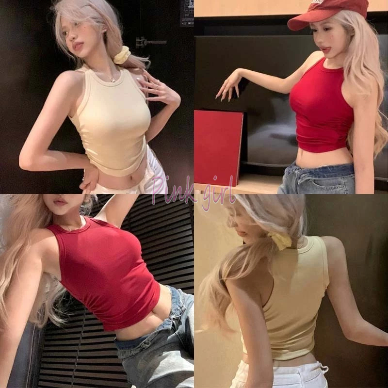 💋Pink girl💋​พร้อมส่ง เสื้อกล้ามทรงครอป มีฟองน้ำ รัดรูปใส่สบาย "FY2065" -H