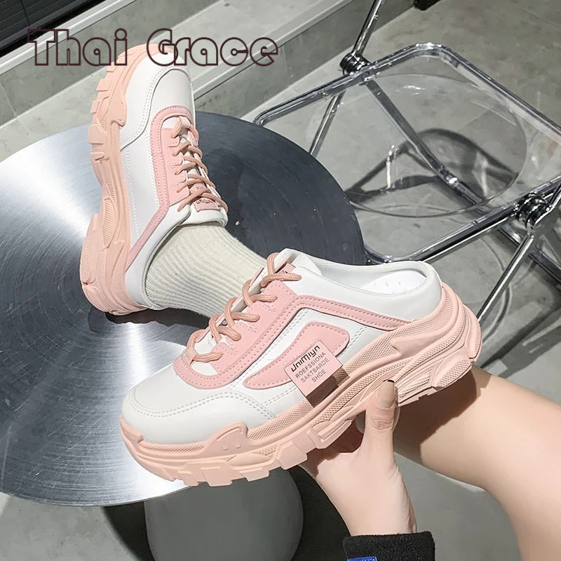 พร้อมส่ง🚚 รองเท้ากีฬาผู้หญิง รองเท้านักเรียน พื้นหนา 5CM ใส่สบาย ระบายอากาศดี