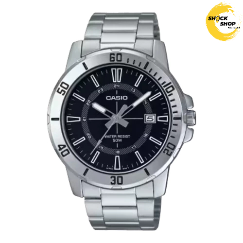 CASIO นาฬิกาผู้ชาย รุ่น MTP-VD01D-1C วัสดุสเตนเลสสตีล สีดำ คาสิโอ