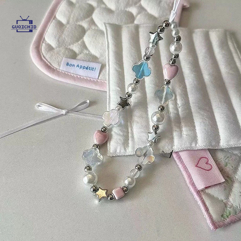 สายคล้องโทรศัพท์มือถือ โซ่โทรศัพท์รูปใบโคลเวอร์สี่แฉกโปร่งใส โซ่โทรศัพท์ระดับไฮเอนด์สุดสร้างสรรค์