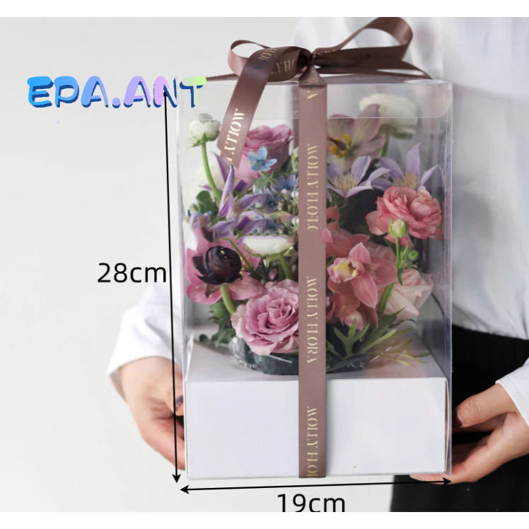 🌷EPA🌷กล่องใส ผูกริบบิ้นได้ มีฐานหลายสี ใส่ดอกไม้ ใส่ของขวัญ ตุ๊กตา กล่องเค้กดอกไม้ 💓จัดส่งภายใน24ชม💓