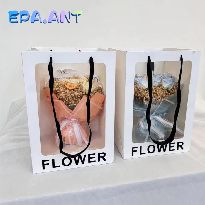 กระเป๋าหน้าใสพิมพ์คำFLOWER ถุงหน้าใสใส่ของขวัญ ใส่ดอกไม้ ตุ๊กตา ขนาด28*28*40ซม. - รูปที่ 7