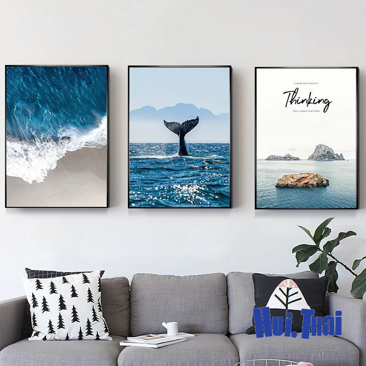 📍yi📍 1 เซ็ต 3 รูป ภาพตกแต่งบ้าน วิวทะเล รูปติดผนัง พร้อมกรอบไม้หนา ภาพสวย สีคมชัด พร้อมส่ง