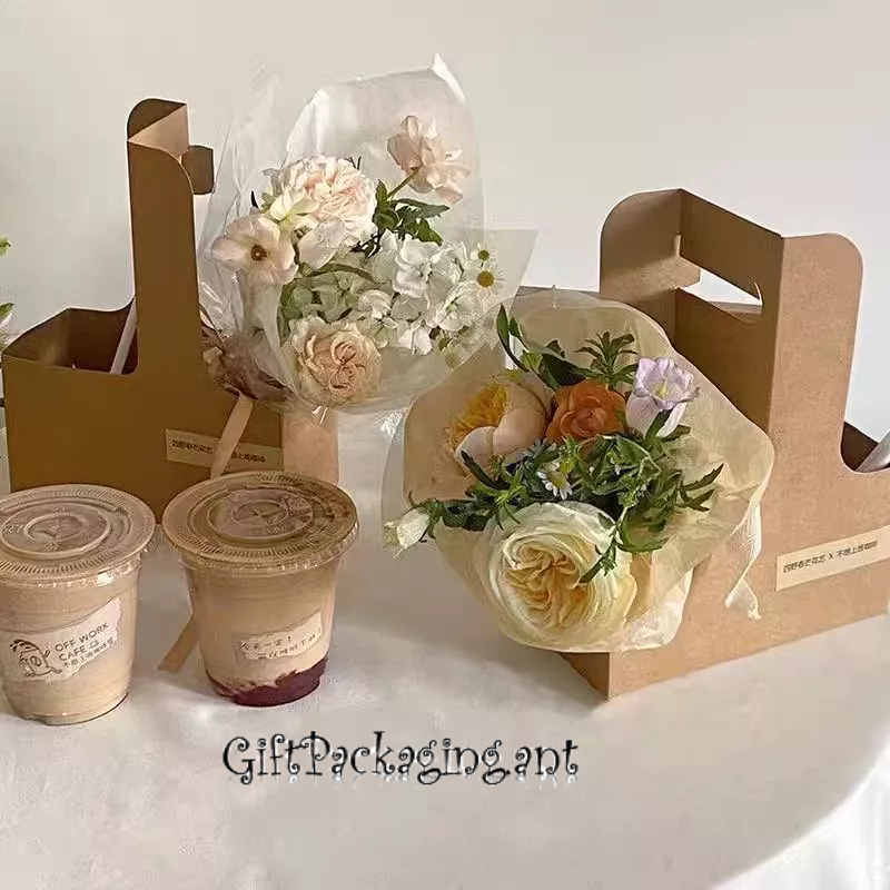 พร้อมส่งจากไทย..กระเช้าจัดช่อดอกไม้ กระเช้าของขวัญ ถุงกระดาษ แบบ2ช่องถือ