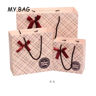 🌷🌷BAG🌷🌷 ถุงกระดาษ ลายสก็อต สีครีม สีน้ำเงิน ถุงใส่ของขวัญ แบบติดโบว์ กระดาษเงา ใส่เสื้อผ้า