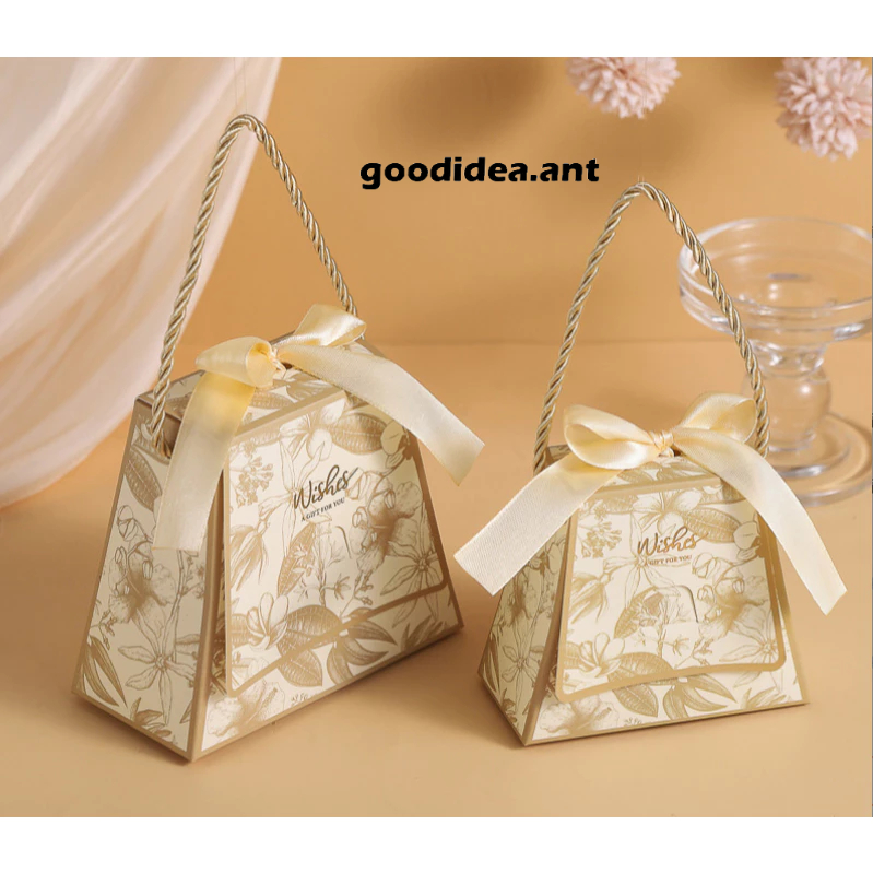 GIDA✏️BOX กล่องของขวัญ งานแต่งงาน พิมพ์ลายดอกไม้ กล่องกระดาษหูหิ้ว ใส่ขนมลูกอม