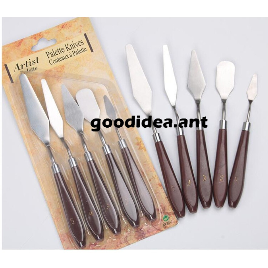 GIDA พร้อมส่ง ชุดเกรียงผสมสี 5ชิ้นเกียงปาดสี งานศิลปะ วาดภาพ สแตนเลสด้ามไม้