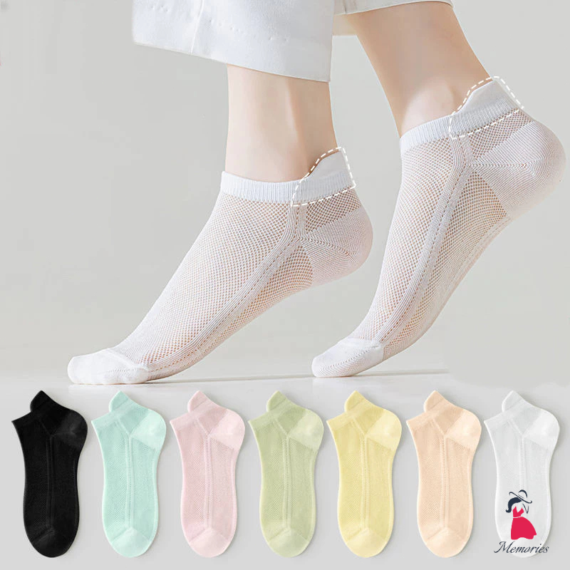 พร้อ​มส่ง ถุงเท้าสั้นตัดโดปามีนตื้น  ถุงเท้าสั้นตาข่ายระบายอากาศ  ถุงเท้าผู้หญิงสีทึบบาง M