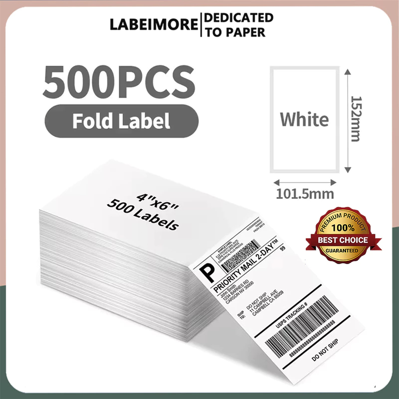 LabelMore【ยกลัง 20 พับ 】 สติ๊กเกอร์กระดาษความร้อน 100x150 สติ๊กเกอร์บาร์โค้ด ปริ้นใบปะหน้า