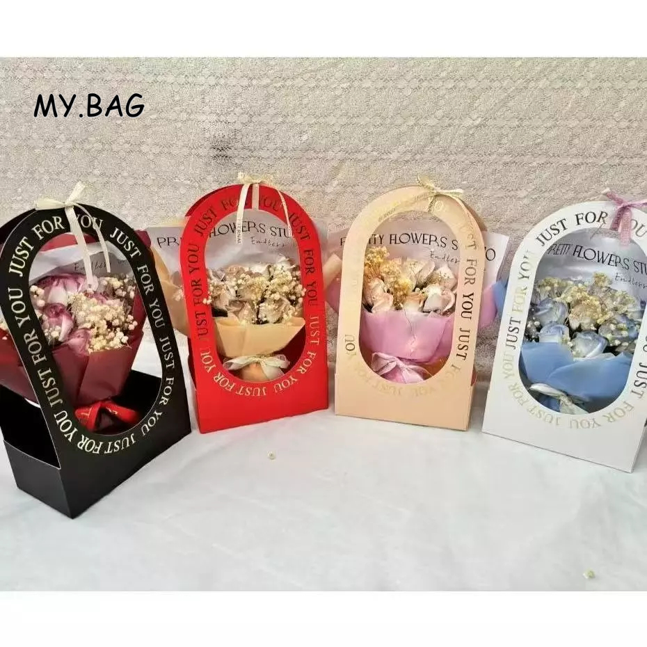 🌷🌷BAG🌷🌷 (แบบกระดาษหนา) ถุงกระดาษ ใส่ดอกไม้ กระเช้าดอกไม้ กระดาษหนา สำเร็จรูป วันวาเลนไทน์ (รุ่นหูอังกฤษ)