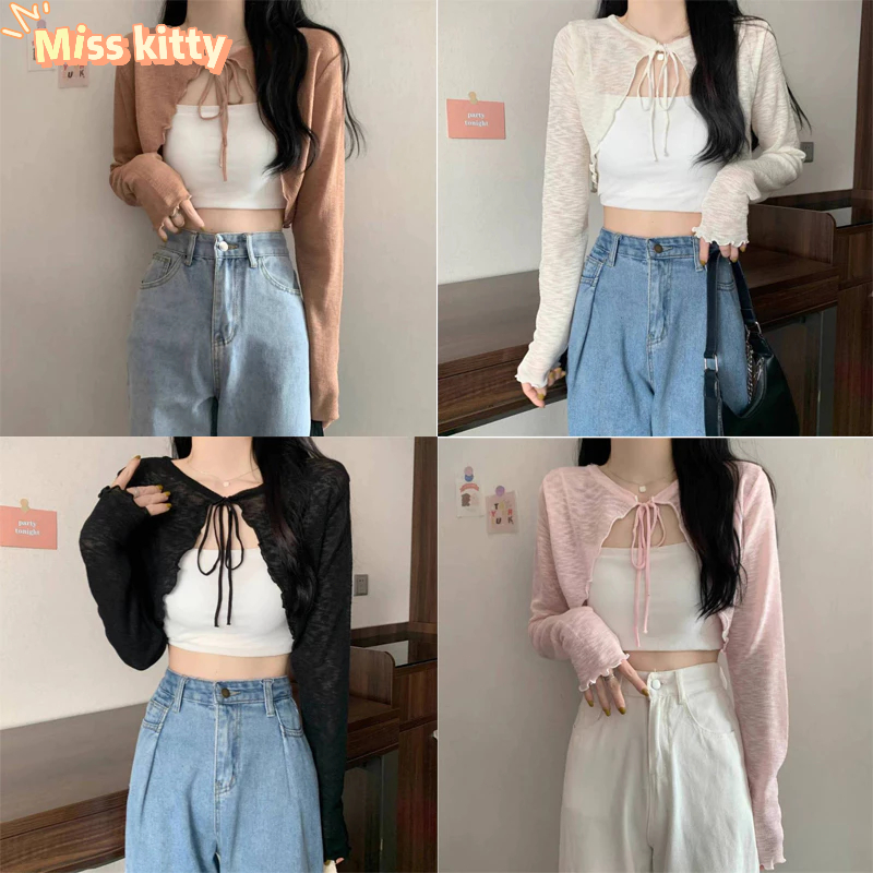 Miss Kitty🔥จัดส่งที่รวดเร็ว🔥ท่านหญิงเสื้อคลุมซีทรูไหมพรม,ปลายหยัก สไตล์​เกาหลี ผ้าน้ำหนักเบาและสวมใส่สบาย*Q605-C*