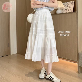 Lady_jeans#12846(H)กระโปรงยาว เอวสูง ทรงย้วย เอวยืด ต่อระบายเป็นชั้นๆ งานมีซับใน สวยมากรุ่นนี้