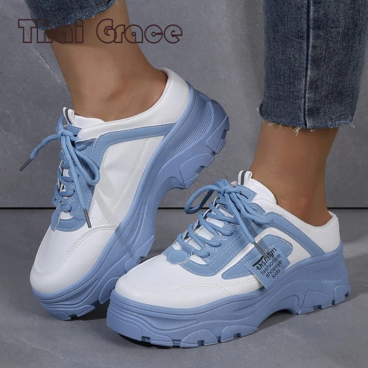 พร้อมส่ง🚚 รองเท้ากีฬาผู้หญิง รองเท้านักเรียน พื้นหนา 5CM ใส่สบาย ระบายอากาศดี