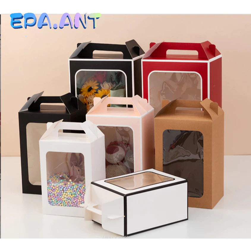 🌈EPA🌈กล่องหน้าใส กล่องของขวัญแบบ DIYพับเองได้ มี3ขนาด ทรงหูจับ