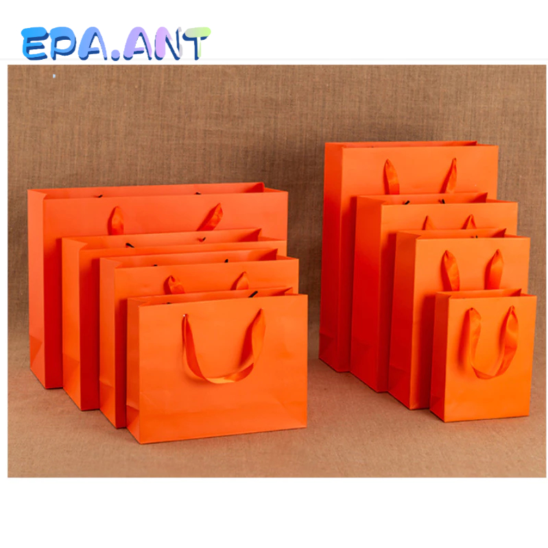 (ขายดีที่สุด)ถุงกระดาษคราฟท์มีหูหิ้วร้อยเชือก สีแดง/ชมพู/เขียวทิฟฟานี่/ส้ม/เทาขอบขาว/ขาวขอบดำ แนวตั้ง แนวนอน - รูปที่ 7