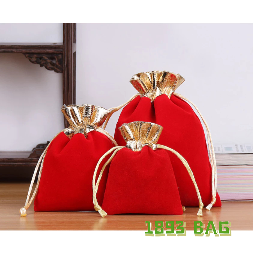 🍭ถุงผ้าหูรูด ผ้ากำมะหยี่ขอบทอง มีหลายขนาด ผ้าหนา ใช้งานได้ดี ใส่ของชำร่วย ใส่ของใช้ทั่วไป พร้อมส่ง