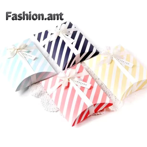 ✅พร้อมส่ง✅กล่องของขวัญ ของชำร่วย ลายทาง กล่องทรงหมอน งานเทศกลาลต่างๆ
