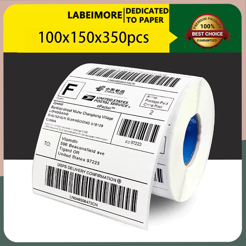 LabelMore สติ๊กเกอร์ความร้อน กระดาษสติ๊กเกอร์ บาร์โค้ด ลาเบล ใบปะหน้า Thermal Paper 350 แผ่น 100x150