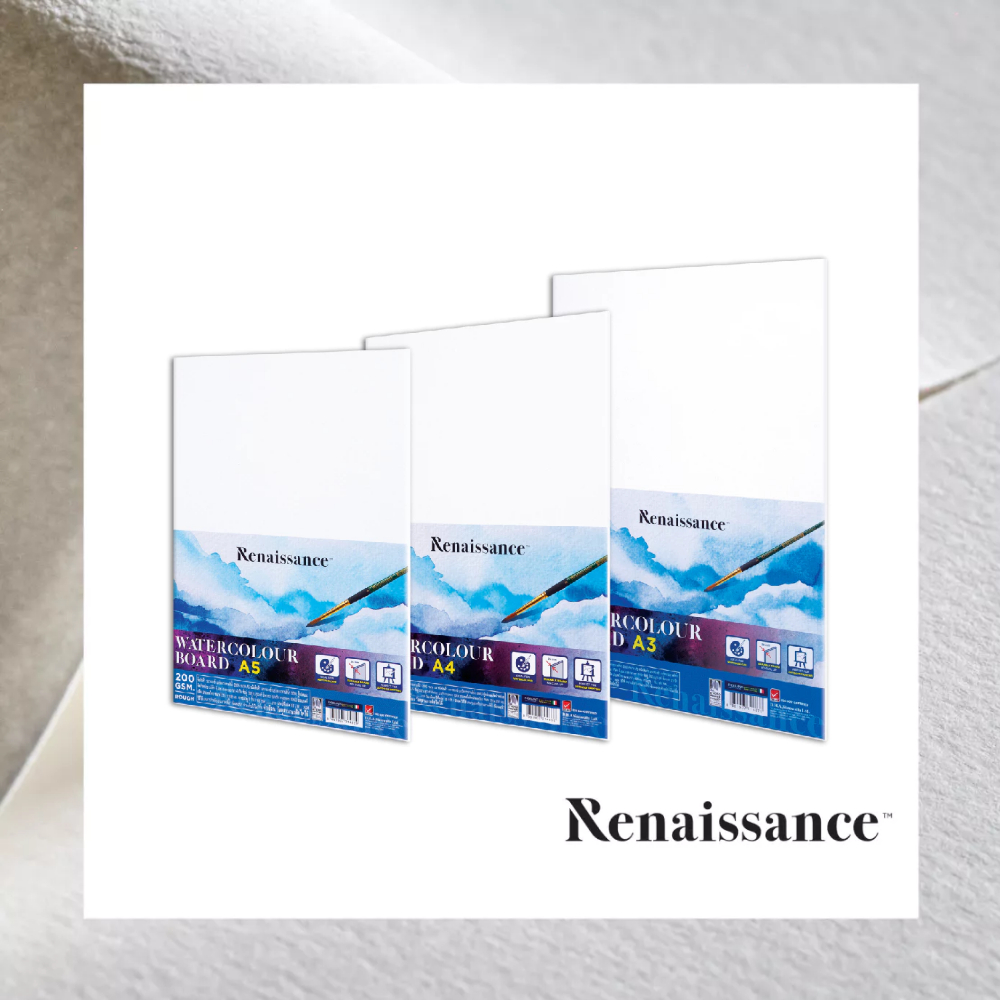 Renaissance (เรนาซองซ์) บอร์ดกระดาษสีน้ำ กระดาษร้อยปอนด์ 200G ผิวหยาบ ขนาด A3 / A4 / A5 จำนวน 1 แผ่น