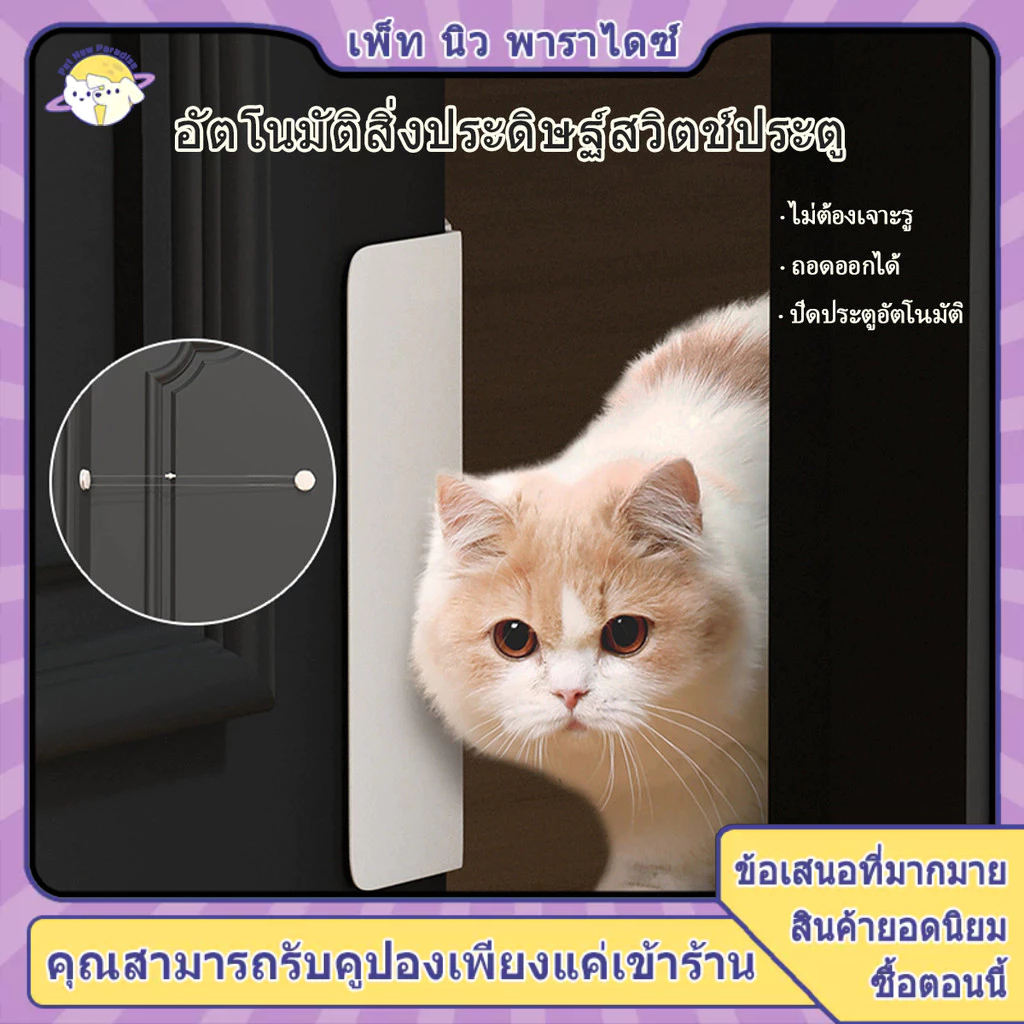 ประตูแมวไม่เจาะ ประตูหมาแมว ประตูสุนัข ติดตั้งง่าย ที่เปิดประตูแมว ไม่ต้องเจาะ ประตูไม่เสียหาย