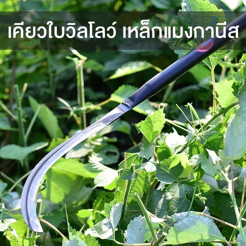 เคียวแมงกานีส เคียวปาดตองด้ามแป๊บยาว ทำจากเหล็กแมงกานีส เคียวตัดหญ้า มีดดายหญ้า มีดถางหญ้า - รูปที่ 2