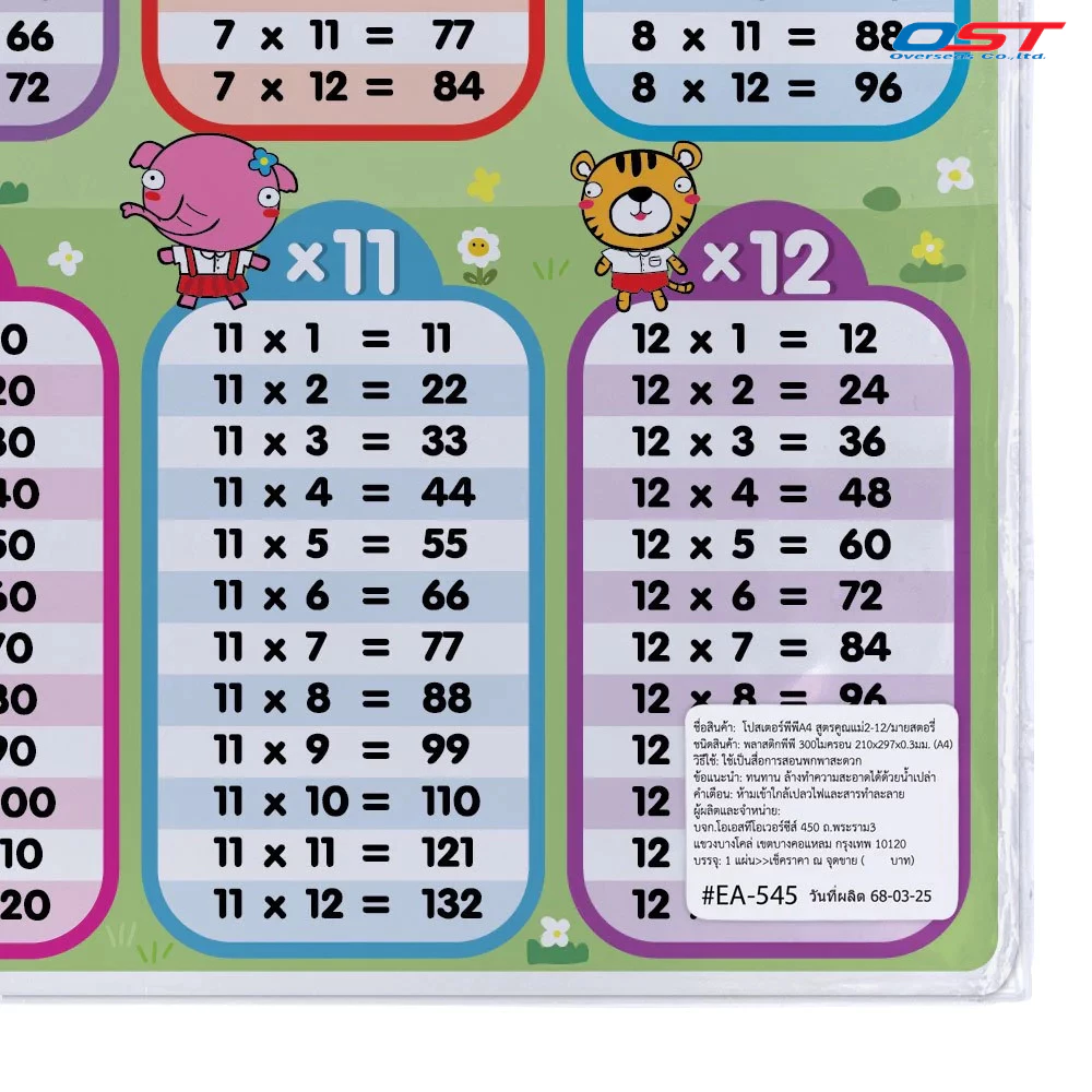 แผ่นความรู้พลาสติก A4 สูตรคูณแม่ 1-12 / 13-24 / 2-13 / 14-25 thumbnail 10
