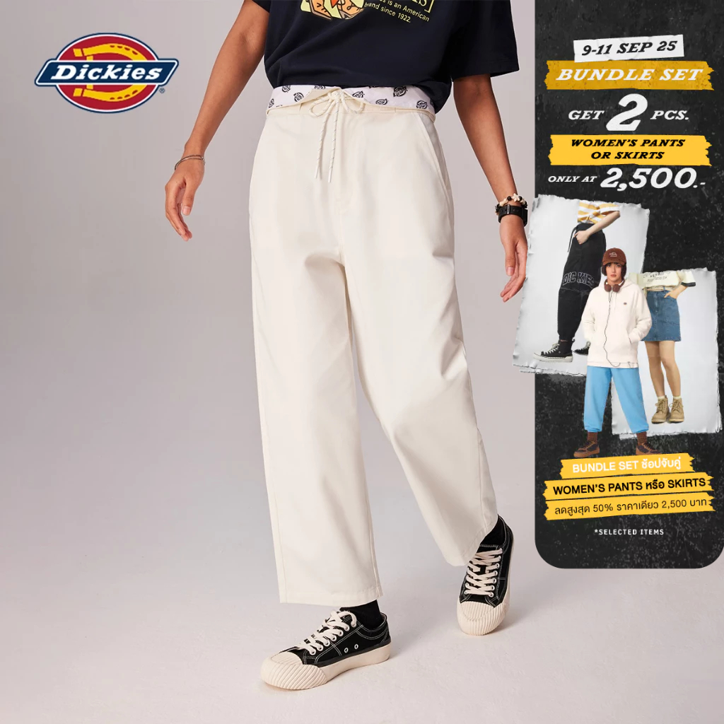 DICKIES WOMEN'S WIDE BELTLOOP PANTS - EGRET กางเกงผู้หญิง