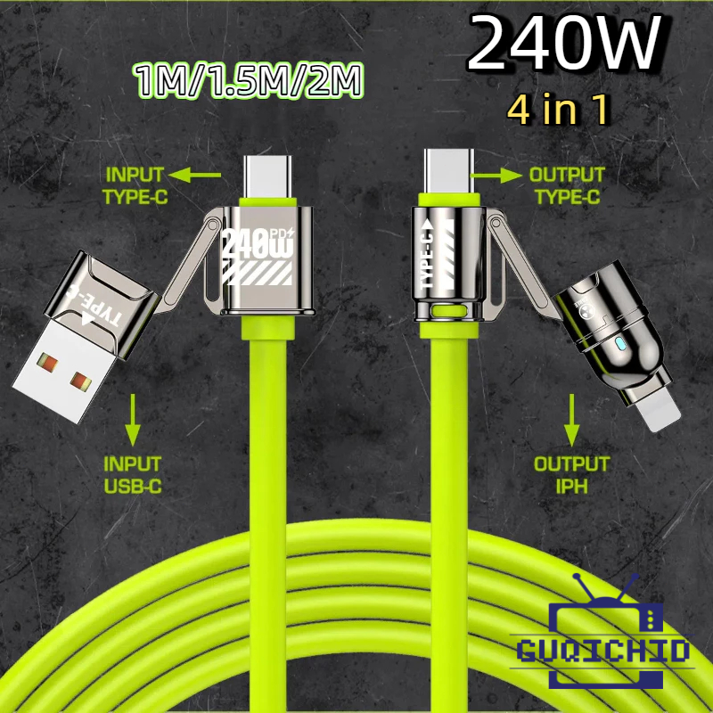 240W สายชาร์จเร็ว สายชาร์จเร็ว 4 in 1 Type-C จอแสดงผลภาพ USB ภาพ RGB