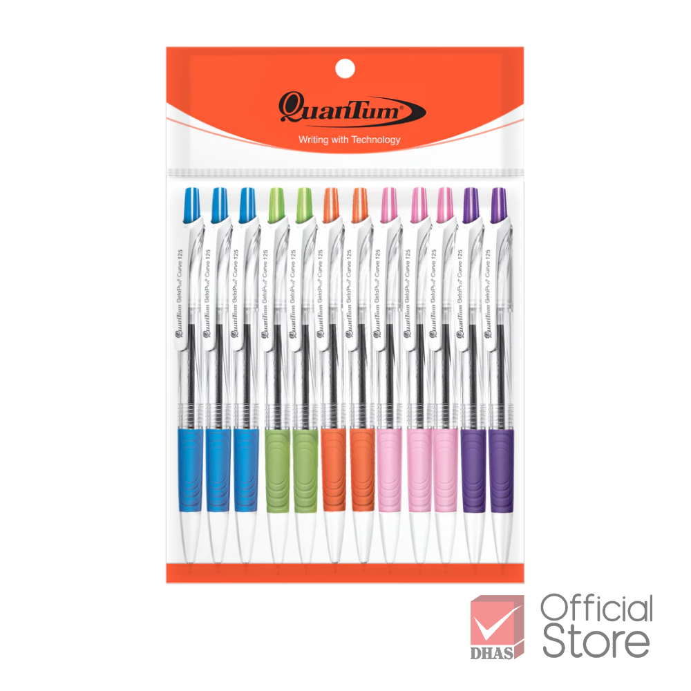 Quantum ปากกา ปากกาลูกลื่น เจลโล่พลัส เคิร์ฟ 125 น้ำเงิน 0.5 คละสี จำนวน 12 ด้าม