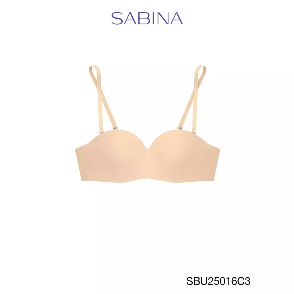 Sabina Pretty Perfect Level 1 เสื้อชั้นใน เกาะอก ไร้โครง รหัส SBU25016C3 - สีเนื้อเข้ม