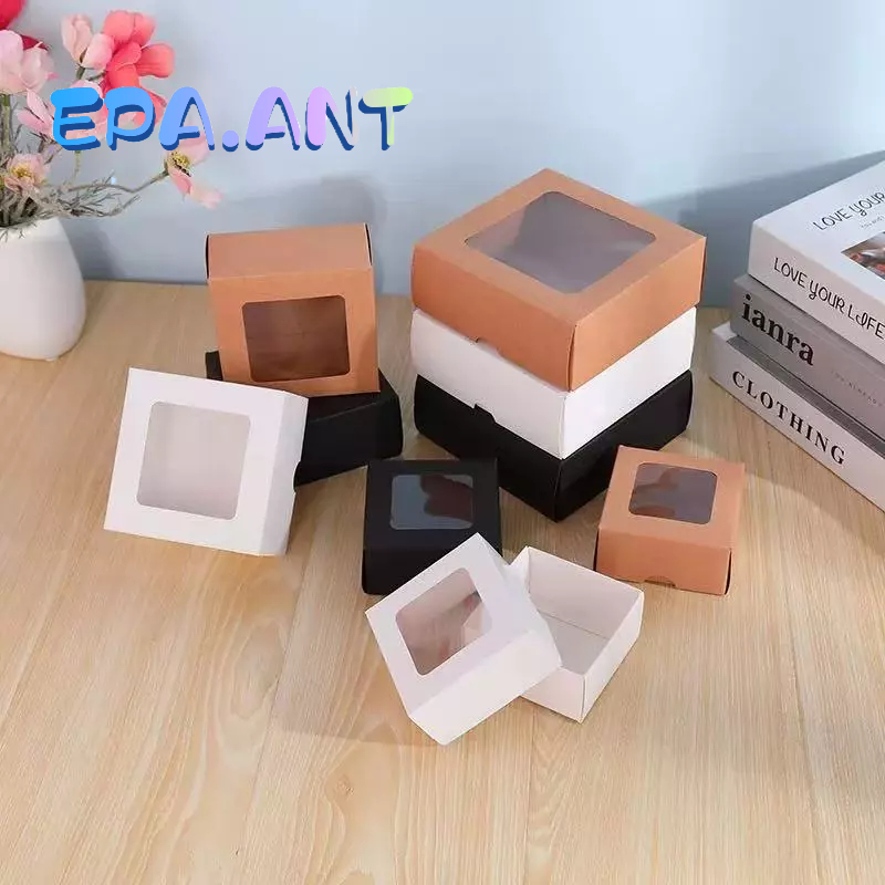 กล่องของขวัญ กล่องคราฟท์หน้าใส/หน้าทึบ แบบDIY ผูกโบว์ สกรีนคำใส่ได้