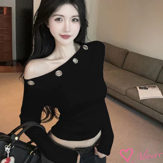 เสื้อยืดแขนยาวปิดไหล่ผู้หญิงเสื้อ Bottoming เอวด้านบนหดสาวร้อน LIVE