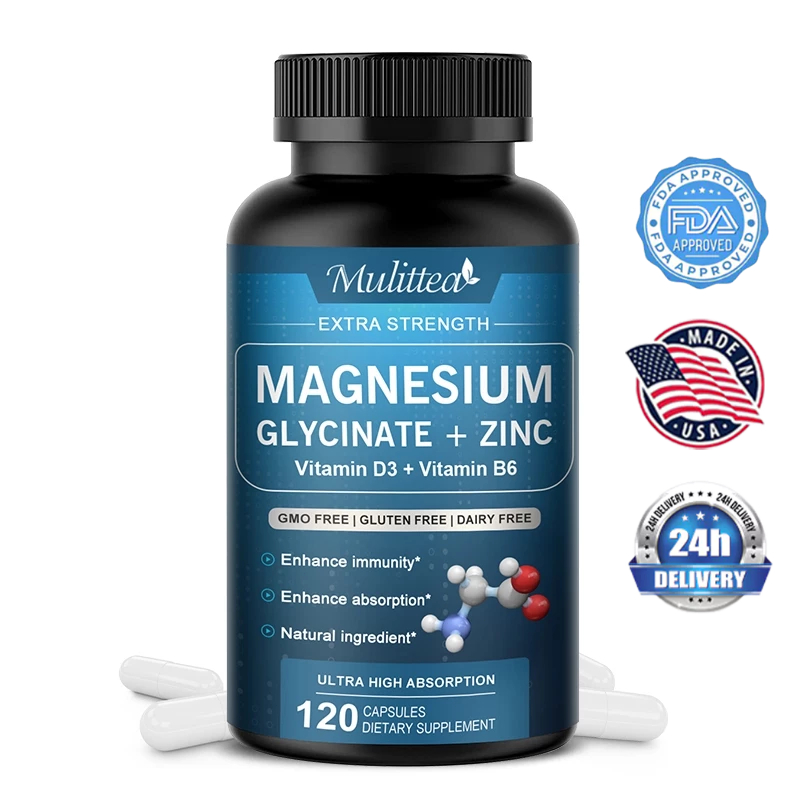 Magnesium Glycinate 500mg with Vitamin D3 B6 แมกนีเซียมดูดซับสูงสนับสนุนระบบประสาทกล้ามเนื้อกระดูกและสุขภาพหัวใจ