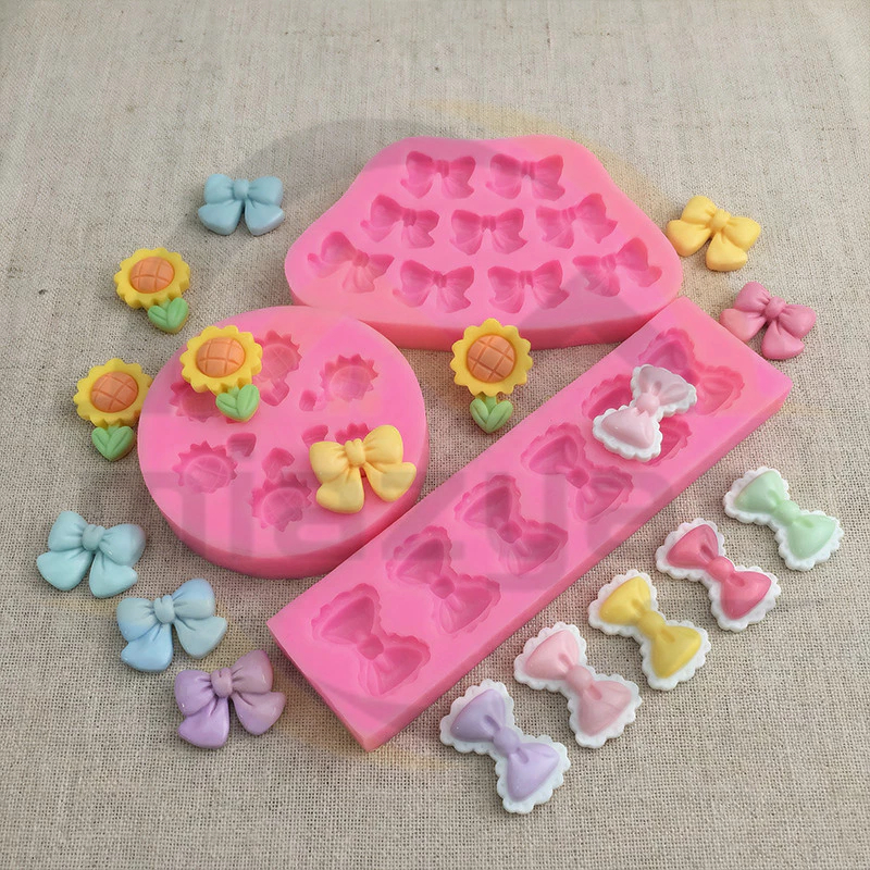 😍บ้านน่ารักการ์ตูนดอกไม้ Bow Bee Fondant แม่พิมพ์ซิลิโคน DIY Cupcake Fondant เค้กตกแต่งช็อกโกแลต Candy เบเกอรี่แม่พิมพ์