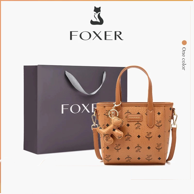 FOXER กระเป๋าโท้ท กระเป๋าถือพิมพ์ลาย กระเป๋าสะพายไหล่/สะพายข้าง พร้อมรูปปั้น