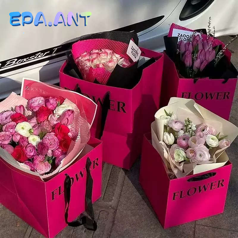 🌻EPA🌻ถุงหูหิ้วใส่ดอกไม้ ขนาดใหญ่ ใส่ดอกไม้ได้มาก(สีชมพู)