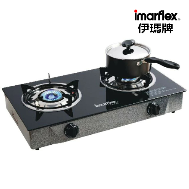 IMARFLEX_2 เตาแก๊ส หัวคู่ หน้ากระจก หัวแสตนเลส IG-426